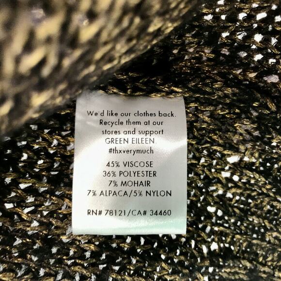 Eileen Fisher Open Weave Sweater‎ Sz XS Black Gold Metallic Alpaca Mohair Marled - Picture 5 of 5